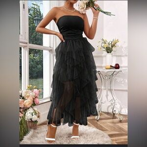 Chic Black Asymmetrical Tulle dress
